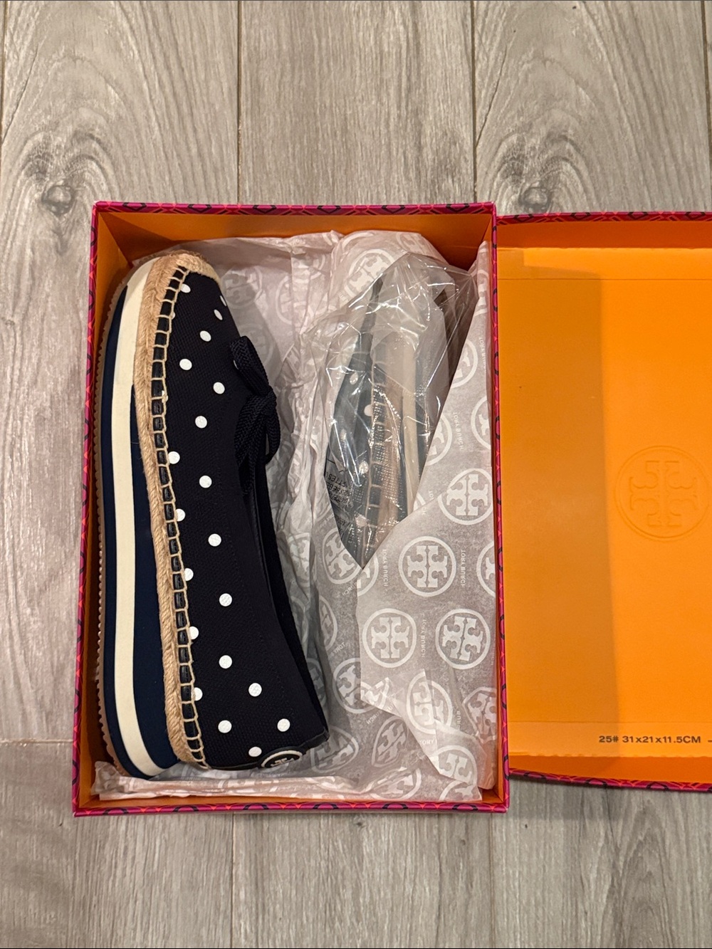 Tory Burch Navy Polka Dot Espadrille Slip-On